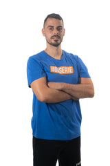 LE T-SHIRT BLEU BOISERIE ORANGE