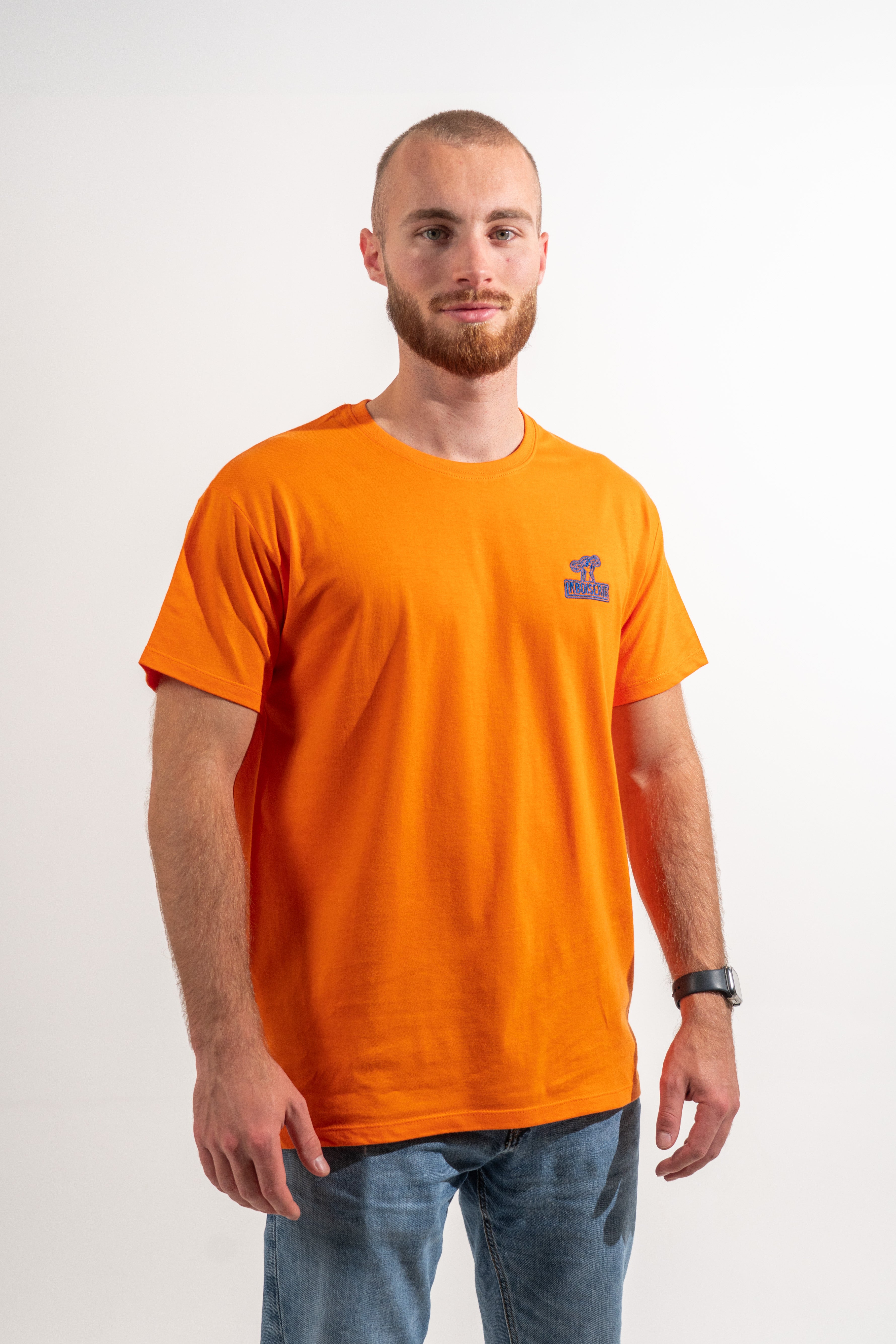 LE T-SHIRT ORANGE BRODÉ MECANIC BLEU