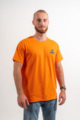 LE T-SHIRT ORANGE BRODÉ MECANIC BLEU
